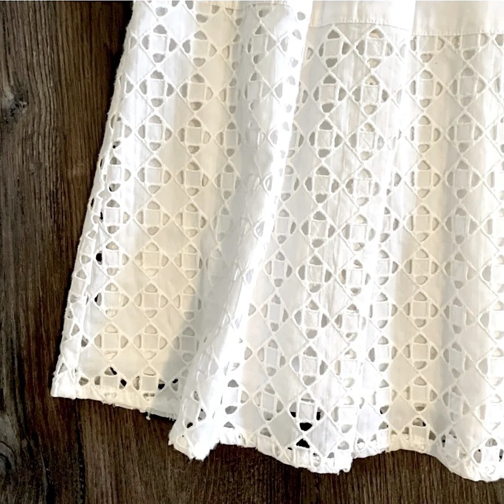 ANN TAYLOR White Eyelet Shirt Dress A-Line Cotton Lace Sleeveless Size 4 Summer - Picture 7 of 17